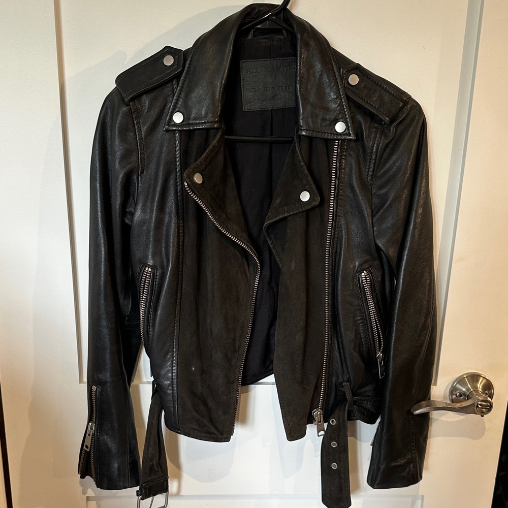 All Saints Black Hyland Biker Leather & Suede Jacket
